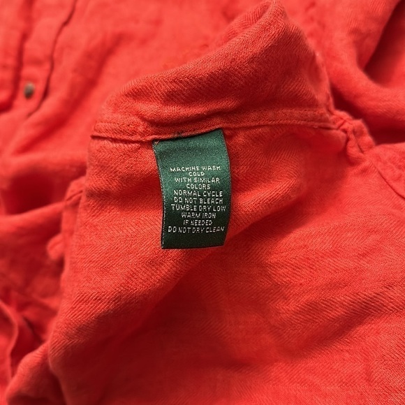 Lauren Ralph Lauren Monogram Linen Button Down Shirt-Burnt Orange Color Size L - Picture 7 of 8